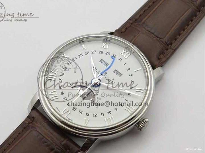 0321 Villeret 6654 SS Complicated Function OMF 1:1 Best Edition White Dial on Brown Leather Strap A6654 V Popular 7904